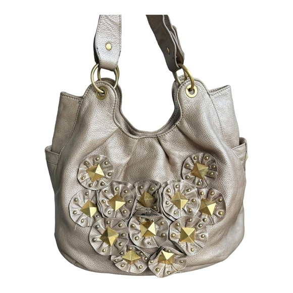 Isabella Fiore Star Stud Angie Bag Beige Bronze Leather Bag Gold with Gold Studs - Picture 2 of 11